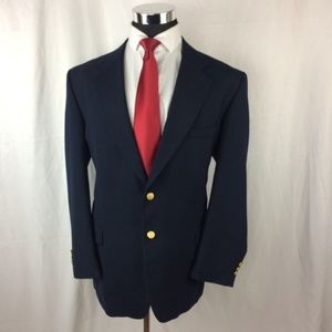 Stafford Mens 44R Sport Coat Blazer Navy Blue Gold